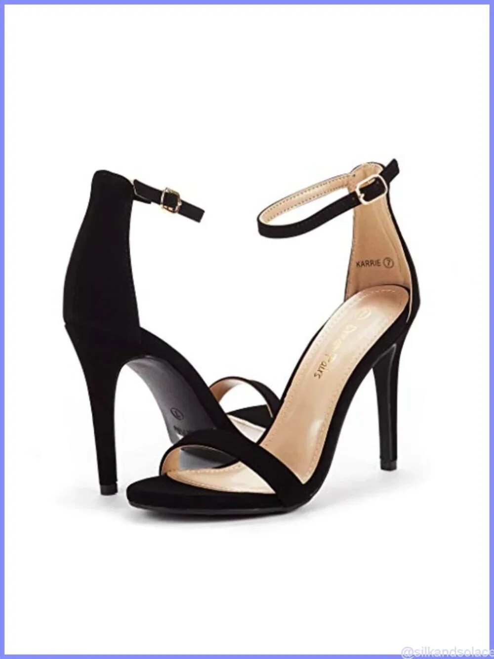 High Heel Stiletto Sandals with Floral Applique Ankle Strap Faux Leather